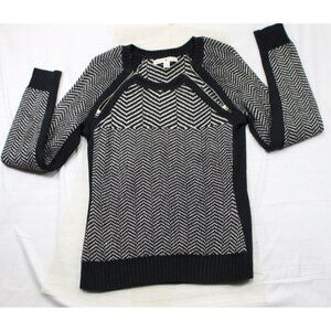 Tommy Hilfiger Womens Black & White Chevron Knit Sweater L/G Made In Japan With